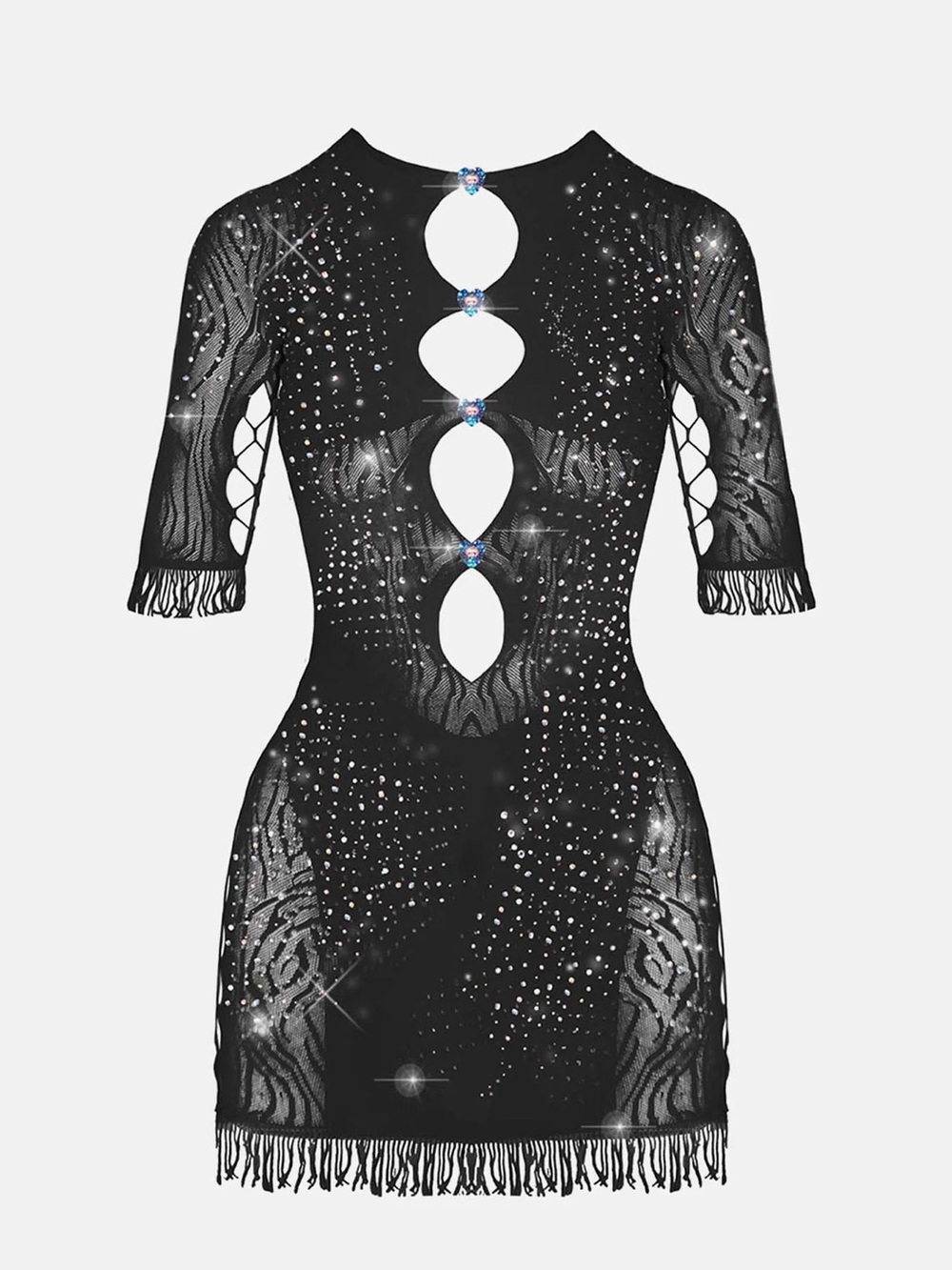 NWOT POSTER GIRL Rhinestoned Miranda Dress in Jet Black Stretch Shapewear Mini
